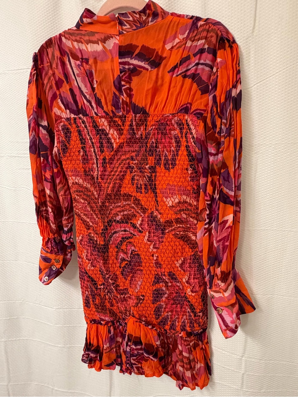 FARM Rio Chevron Forest Smocked Mini Dress Orange Pink Tropical Small